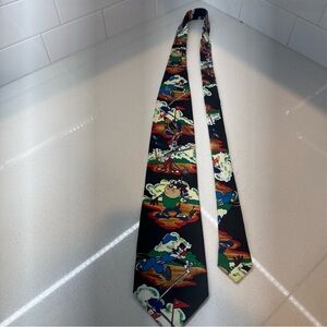 Looney Tunes Golf Themed Colorful Cartoon Print Men's Tie